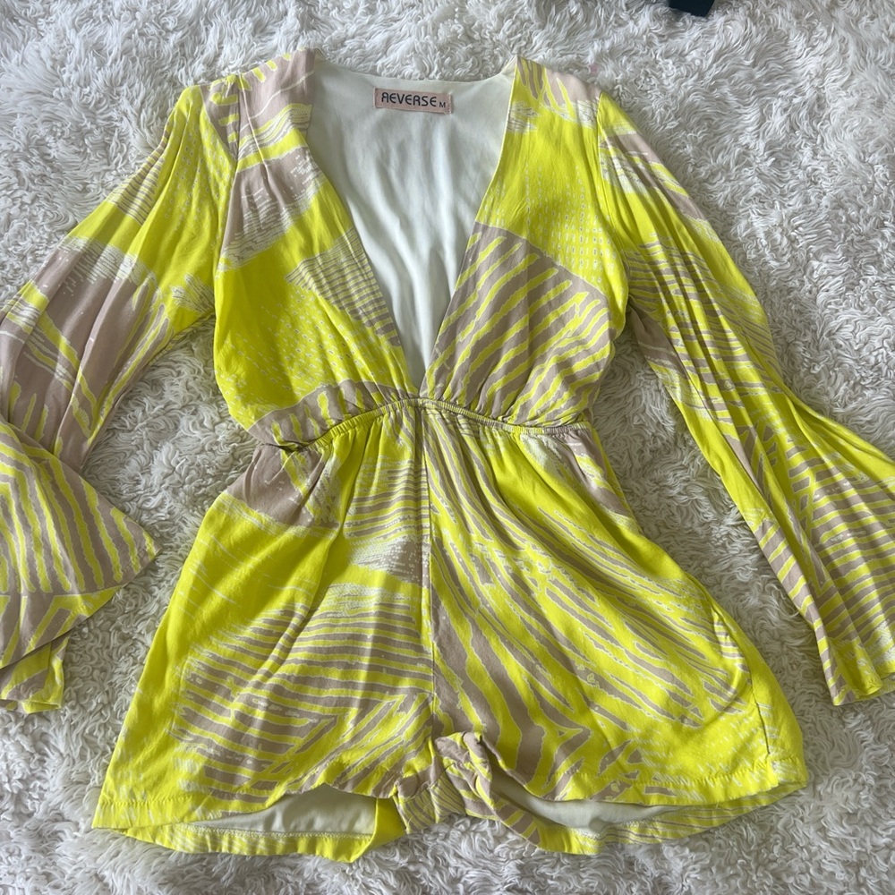 Reverse Yellow and Beige Striped Romper